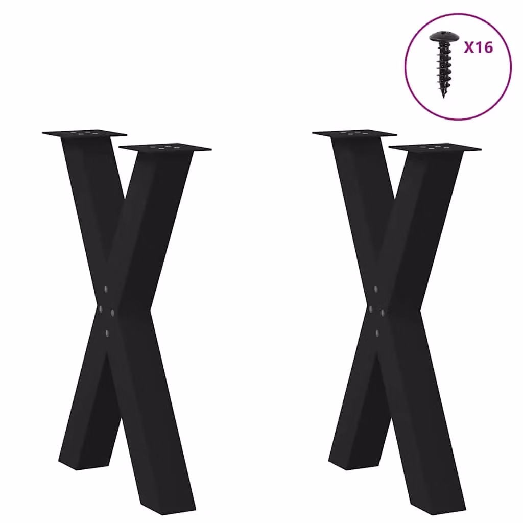 Set di 2 gambe per tavolo da pranzo a forma di X in acciaio nero opaco, H: 72 cm, L: 50 cm – 2