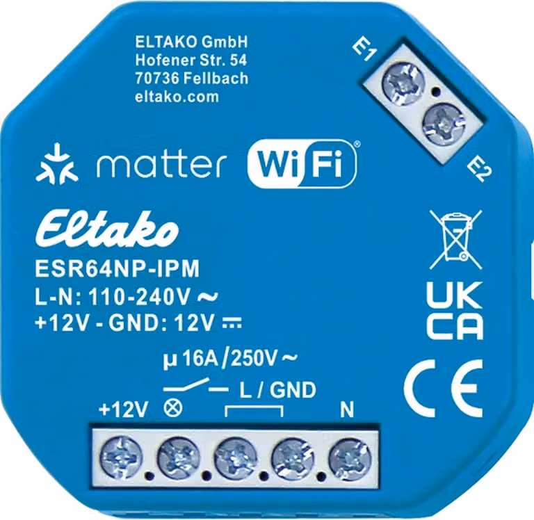 Relè di commutazione a impulsi ELTAKO con IP, Matter tramite Wi-Fi, EnOcean opzionale, 1 contatto di chiusura, 1 pz.