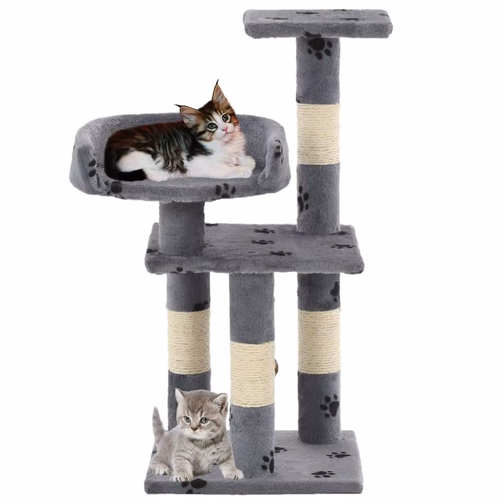 vidaXL Tiragraffi per gatti con colonne in sisal 65 cm Stampa a zampa Grigio