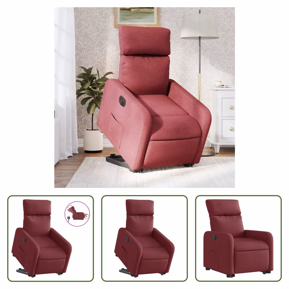 The Living Store Poltrona relax con supporto elettrico in tessuto rosso vino