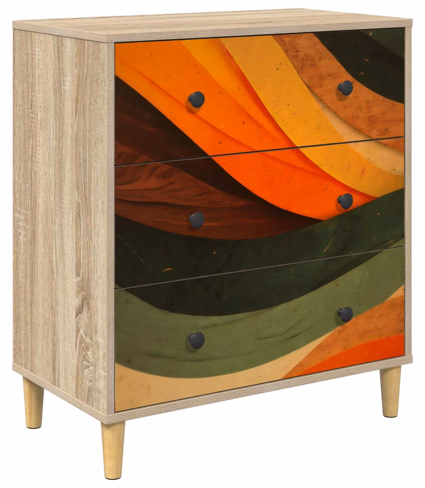 Comodino BONN, motivo a onde retrò, 66 x 36,5 x 75 cm, realizzato in materiale composito di legno