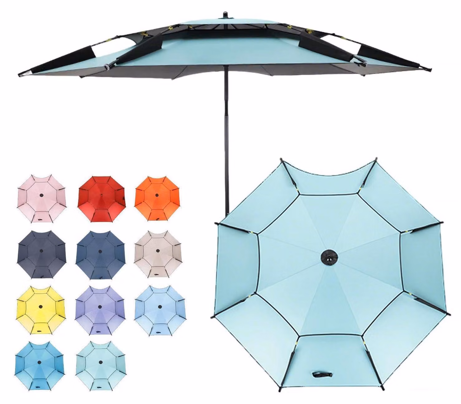 Ombrellone da spiaggia Angel Windfest con protezione UV 50+, colore verde chiaro, diametro 240 cm, completo di picchetto per fissaggio nel terreno