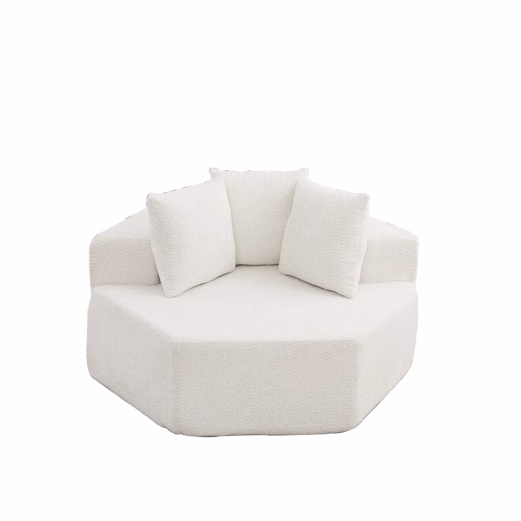 Poltrona modulare esagonale con chaise longue e cuscini Chicfurn in chenille beige per il tuo soggiorno – 2