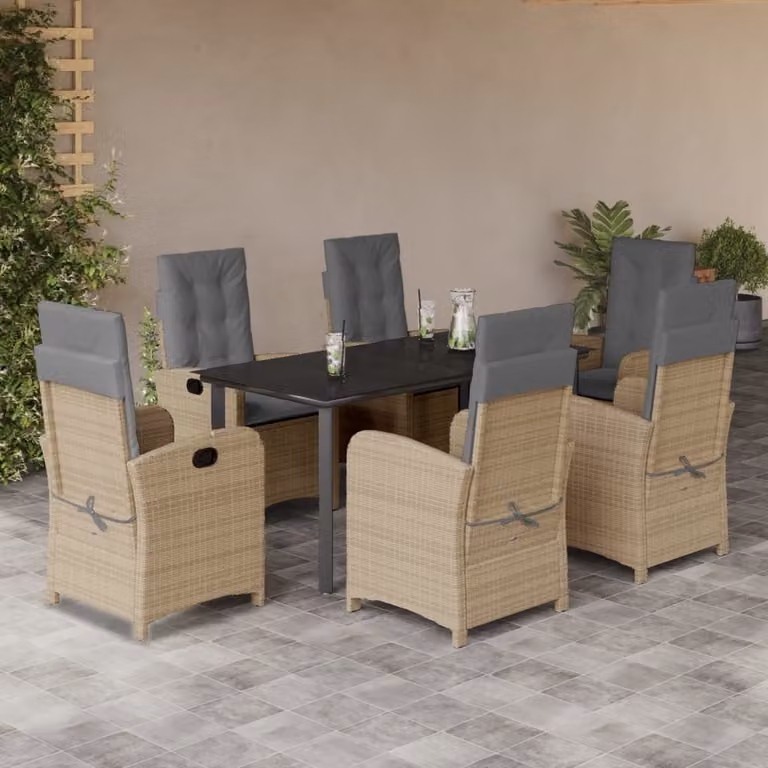 Maison Exclusive - Set da pranzo da giardino 7 pezzi con cuscini, miscela di polirattan beige