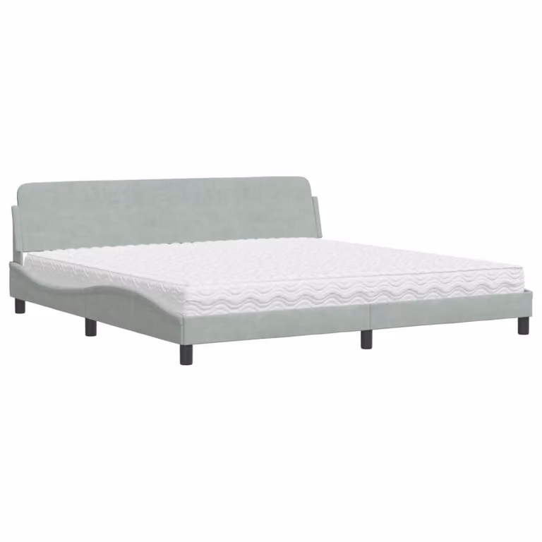 Letto con Materasso Dover Grigio Chiaro 200x200cm Velluto