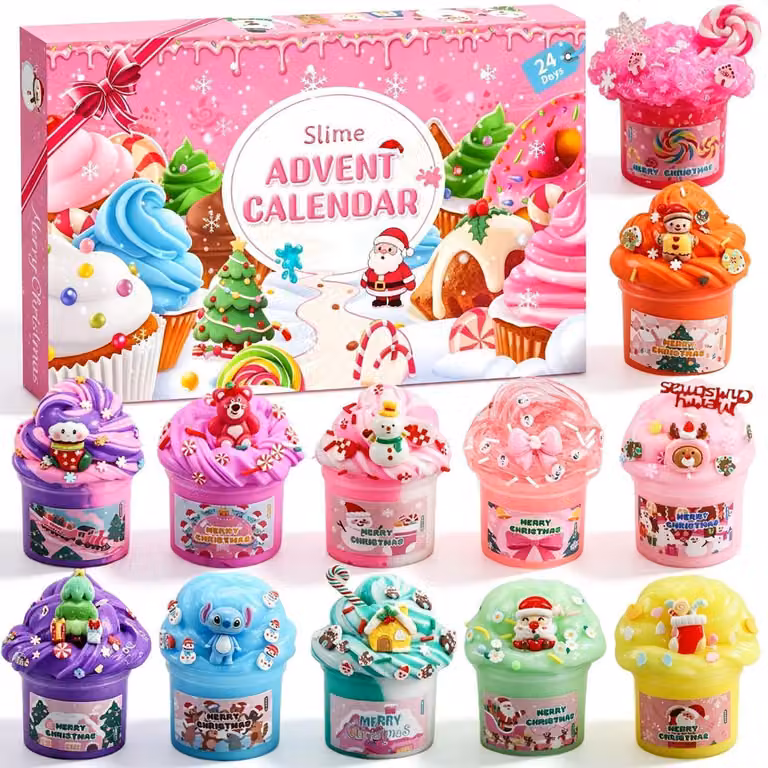 Calendario dell'Avvento Schleim 2026 per bambini, con 24 giorni di conto alla rovescia, 12 slime e 12 accessori, colore rosa