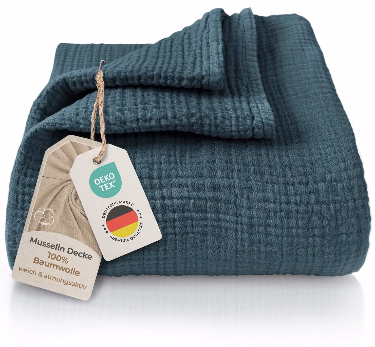 Lenzuola in mussola, 220x240 cm, 100% cotone, extra morbide, colore blu