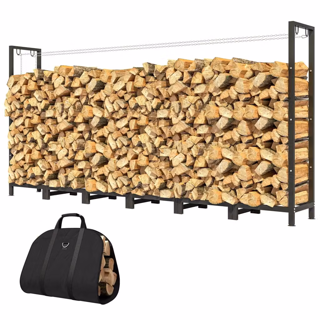 Legnaia da Giardino Impermeabile XYLO in Acciaio Nero H 116 x L 235 x P 31 cm – 2