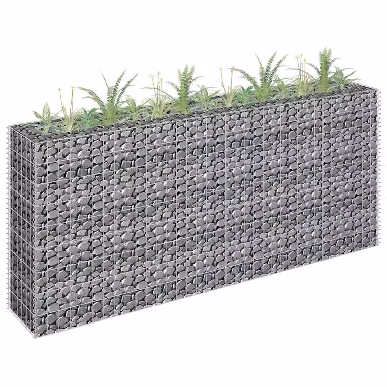 vidaXL Letto Rialzato a Gabbione in Acciaio Zincato Grigio L: 180 cm, P: 30 cm, H: 90 cm