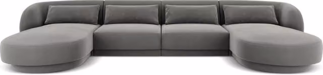 Divano panoramico Tulum Cosmopolitan Design a 5 posti in velluto grigio chiaro L: 330 cm, P: 154 cm, H: 70 cm