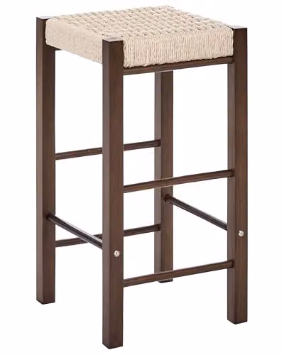 Beliani Set di 2 sgabelli da bar con seduta intrecciata in legno di gomma stile boho per cucina e sala da pranzo marrone scuro