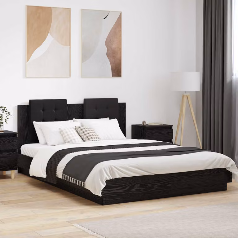 vidaXL Struttura letto moderna in legno nero con illuminazione sottostante e porta USB L/P/H: 200 x 120 x 84 cm