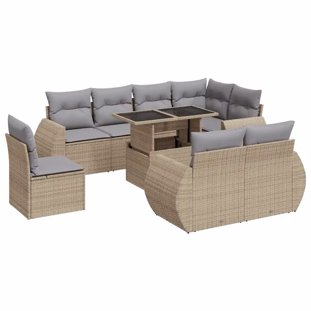Set Divano da Giardino a L vidaXL in Polyrattan con Cuscini Beige e Tavolino da Esterno 9 pz – 2