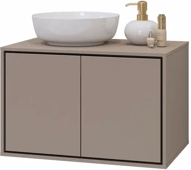 Mobile sottolavabo per bagno Meublorama collezione GOBI con 2 ante soft-close, sospeso, colore marrone e nero, finitura opaca