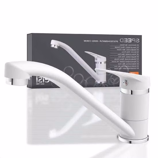 Rubinetto da cucina con beccuccio girevole a 360 gradi e leva singola, finitura bianco opaco, modello NI182SCR-W