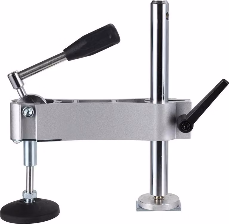 Sega circolare da banco di precisione - Slitta scorrevole con sistema di fissaggio rapido - Piatto di pressione manuale - Utensile per la lavorazione del legno - Morsetto metallico - Argento