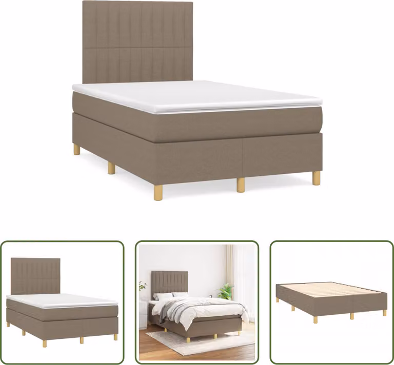 The Living Store Letto a molle con materasso Taupe 120x190 cm in tessuto