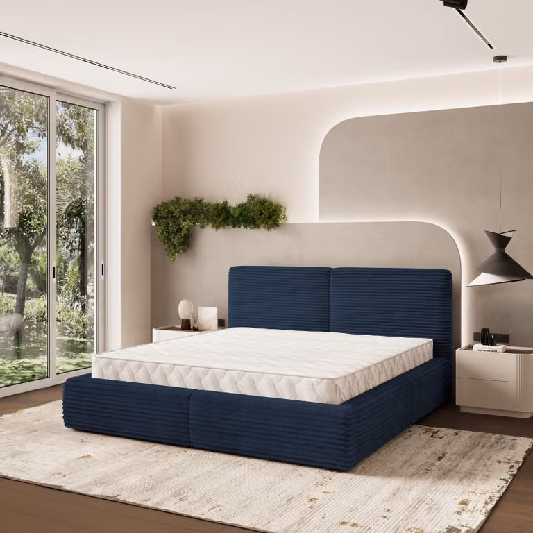 Letto imbottito Masseno FELURO T 120x200 cm, letto imbottito con cassetti - Blu, TILIA 77