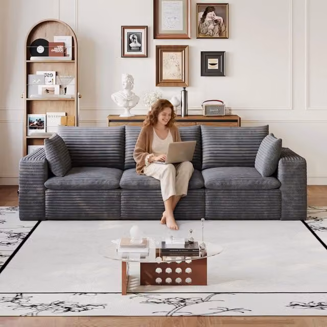 Divano Cloud 260 cm ¨C MINIMAL ¨C Velluto a Coste Grigio Scuro, Imbottito, Senza Montaggio