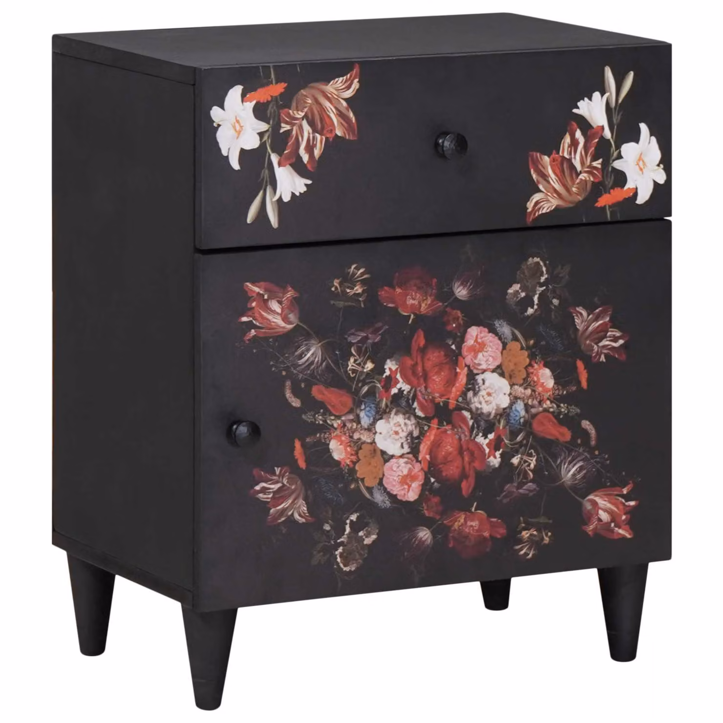Comodino moderno vidaXL in legno di mango massello con decorazione floreale multicolore L: 50 cm, P: 33 cm, H: 60 cm