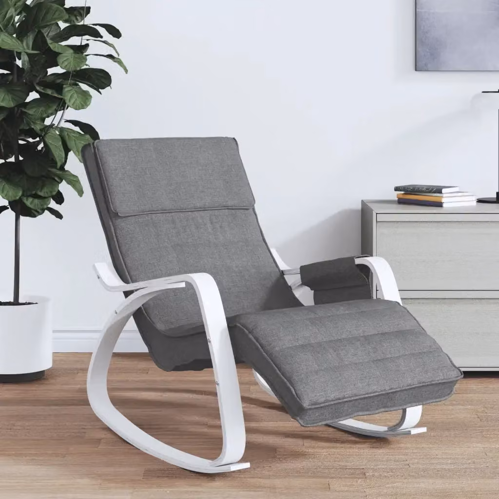 Sedia a Dondolo Moderna in Tessuto Grigio Antracite e Legno di Betulla CFW6255627 – 2