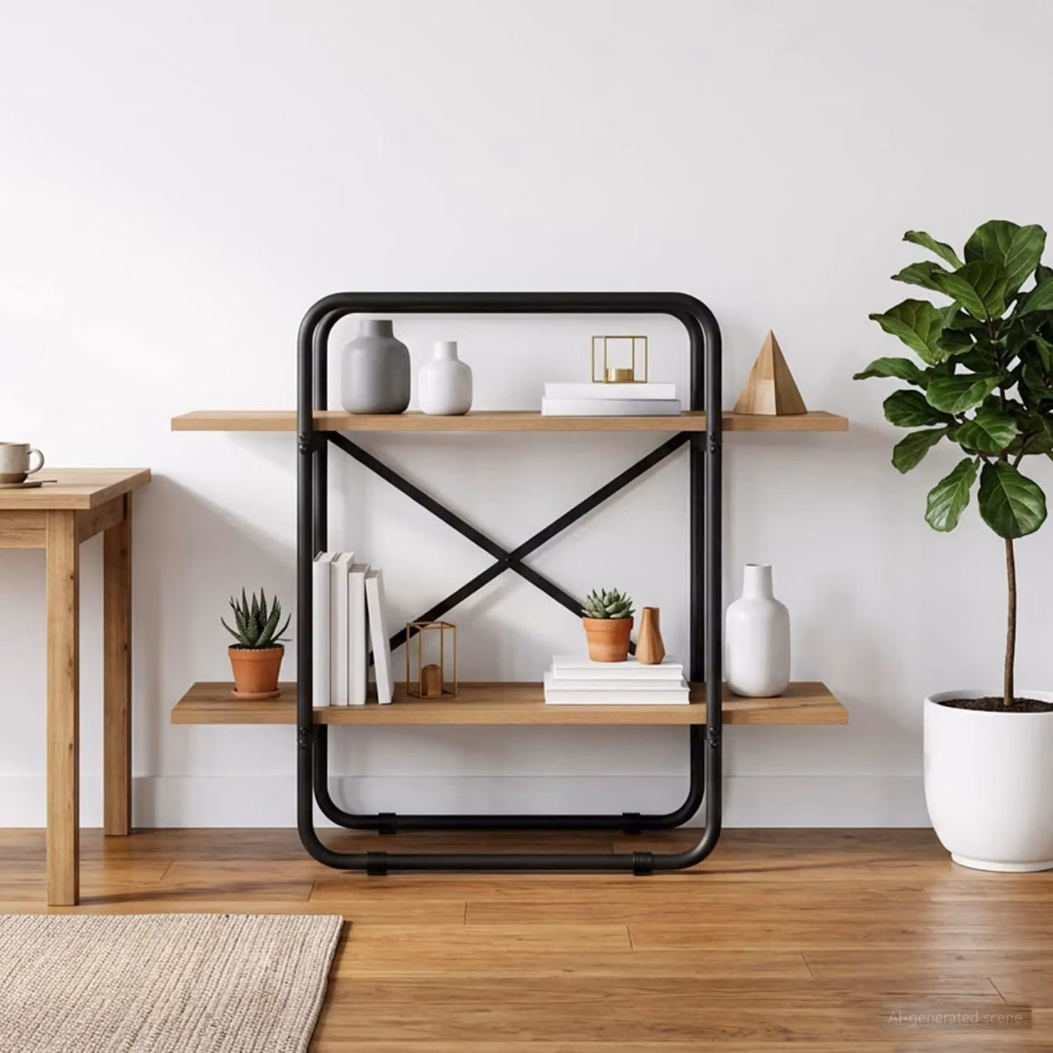 Libreria industriale vidaXL a 2 livelli in legno e metallo, colore marrone, L 80 cm x P 35 cm x H 70 cm