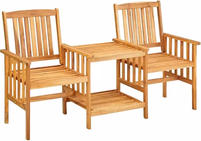 Set da giardino vidaXL in legno di acacia con tavolino e cuscini, colore marrone e verde