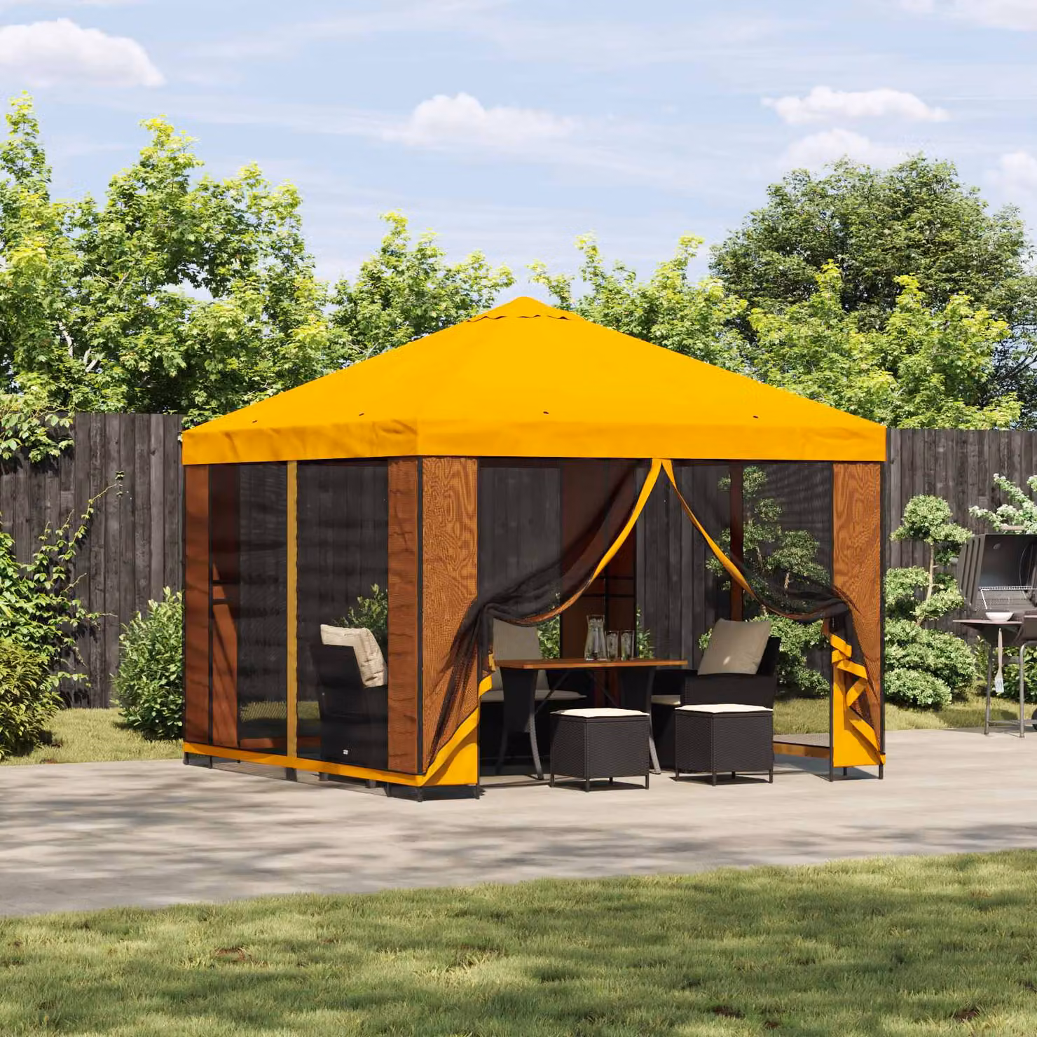 Gazebo da giardino con pareti laterali vidaXL Giallo e Nero L/P: 300 x 300 cm