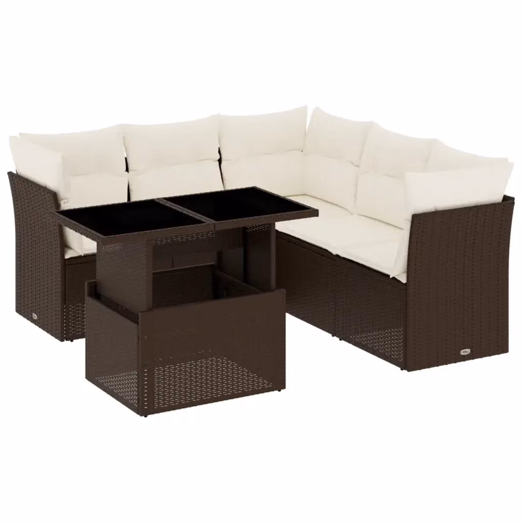 vidaXL Set Divano da Giardino a L 6 pz con Cuscini Marrone e Bianco in Polyrattan e Acciaio – 2
