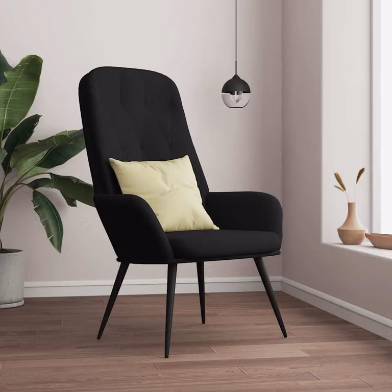 Sedia Relax vidaXL in Velluto Nero con Braccioli per Adulti