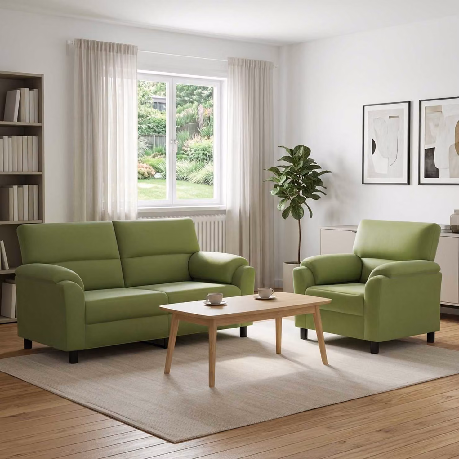 Set di 2 divani moderni vidaXL in velluto verde chiaro con struttura in metallo