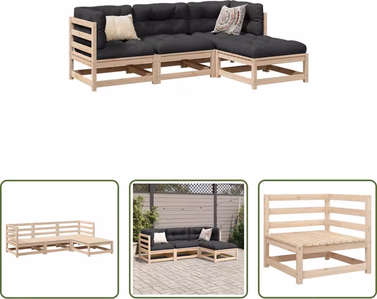 The Living Store Set di divani da giardino in pino massiccio da 4 pezzi
