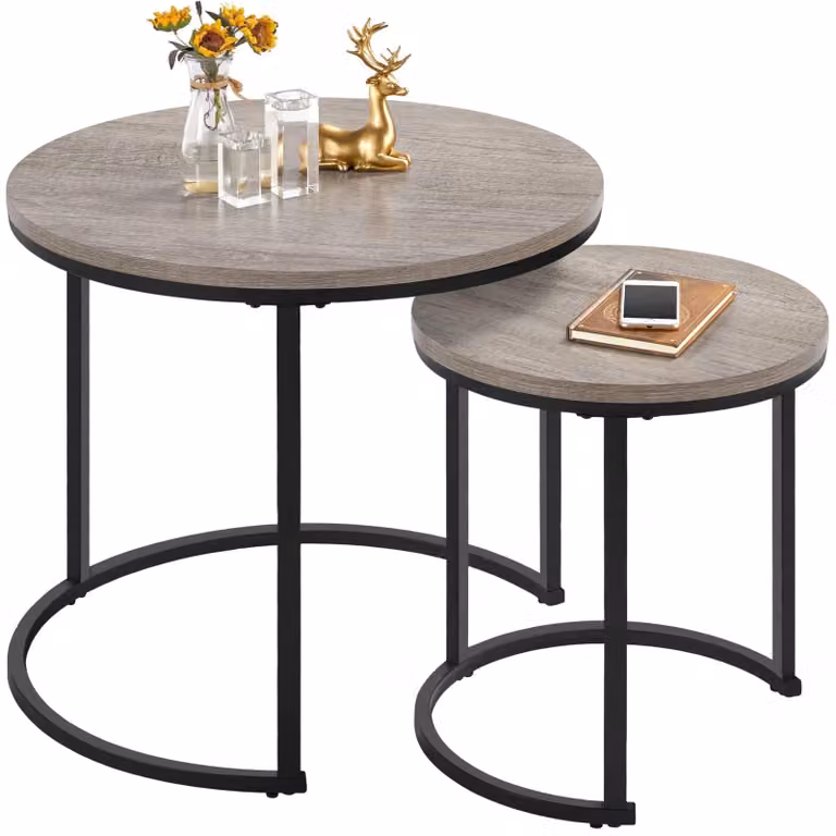 Tavolino da salotto rotondo nero - Set di 2 - MDF e metallo - Portata 45 kg - Per soggiorno e divano