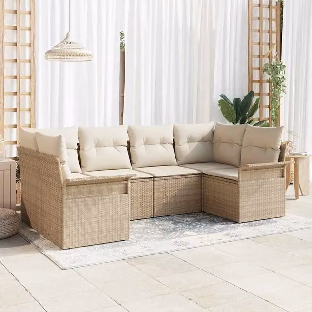 Set Divano da Giardino 6 pz Beige Poly Rattan 3354170