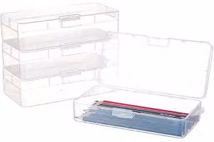Quattro contenitori rettangolari in plastica con coperchio a ribalta - pezzi di ricambio per montaggio, accessori per montaggio, per riparazioni, per hobby