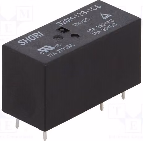 1 relè: bobina elettromagnetica, 12 VDC. Corrente di contatto massima: 12A. Modello: S20H-12B-1CS