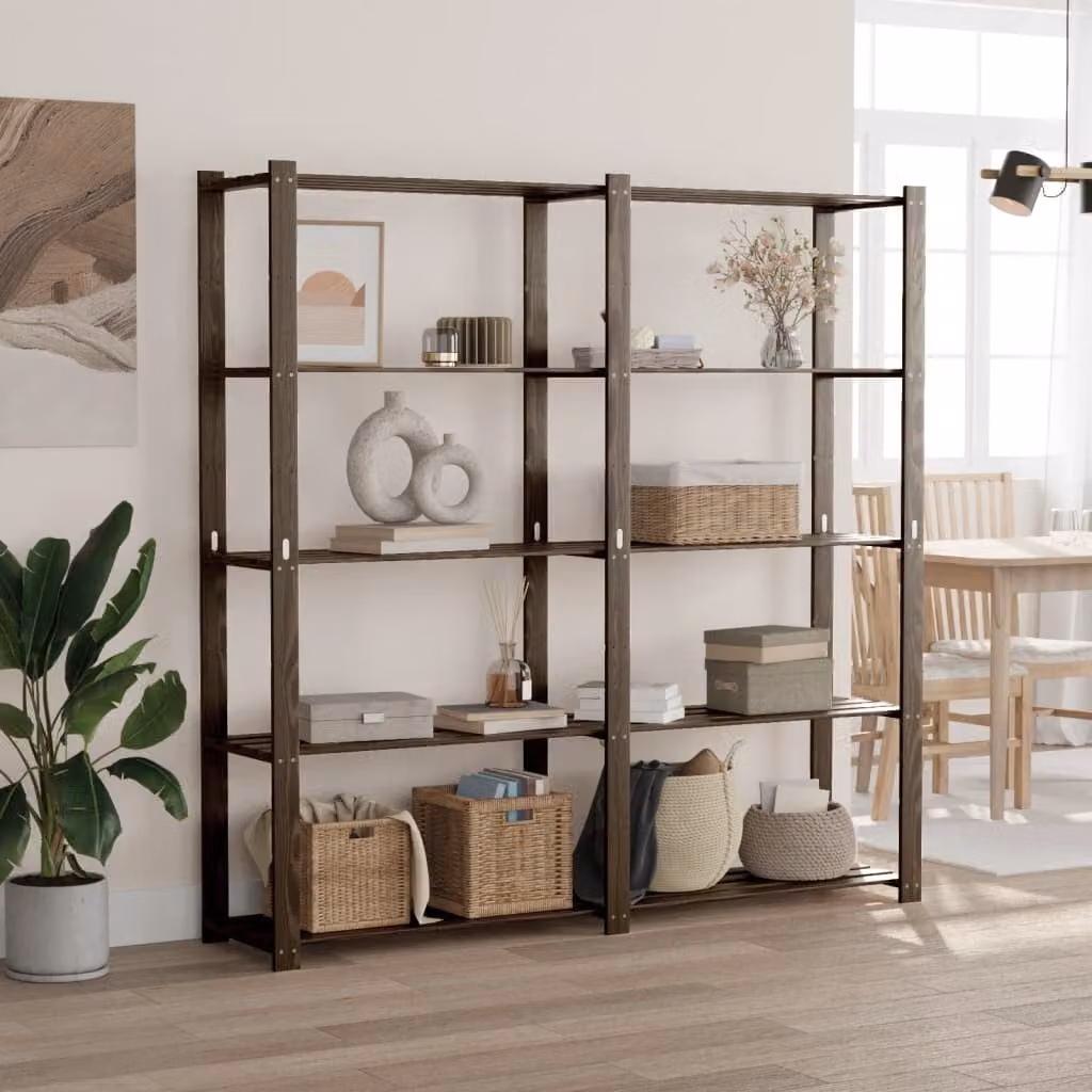 Scaffale a 5 Livelli vidaXL in Legno di Pino Nero o Marrone L/P/H: 170 x 38 x 170 cm