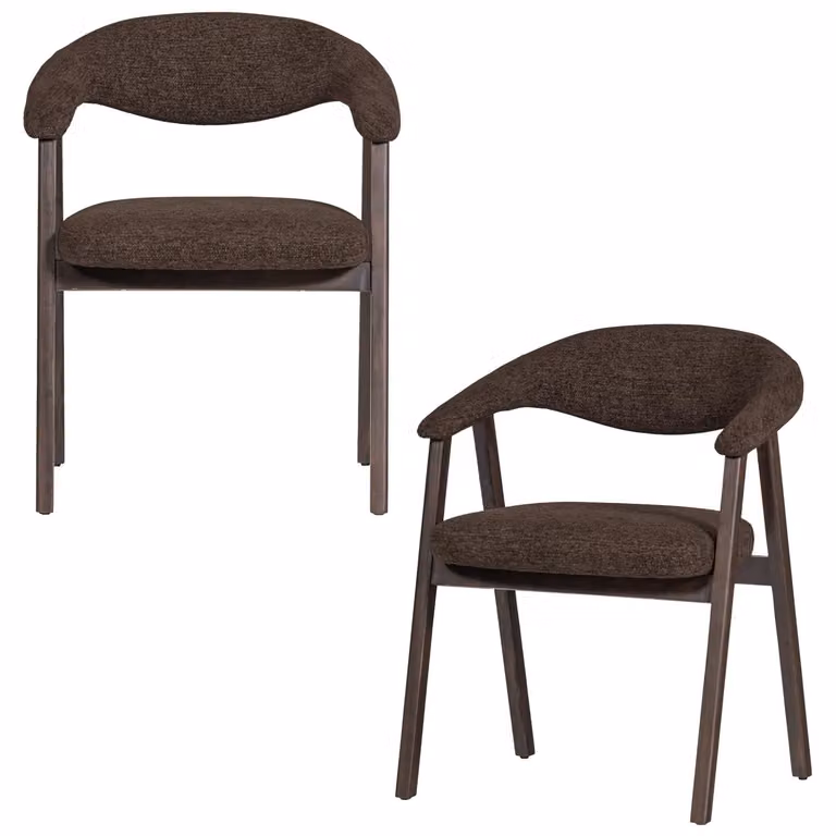 Sedia da pranzo Avar, con braccioli, in legno, color marrone - set da 2
