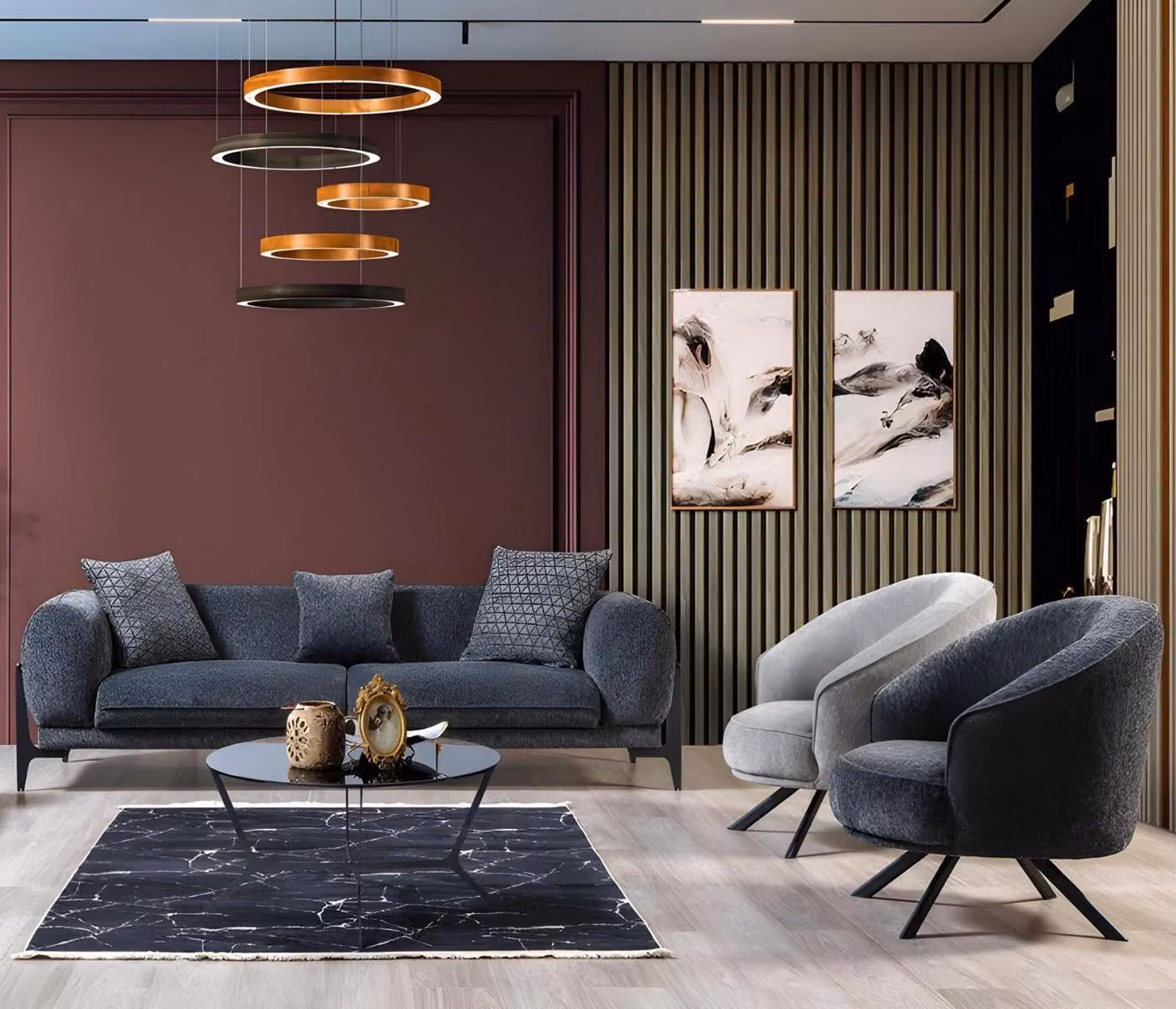 Schicke Polster Sofagarnitur Moderner 3-Sitzer Luxuriöse 2x Textil Sessel