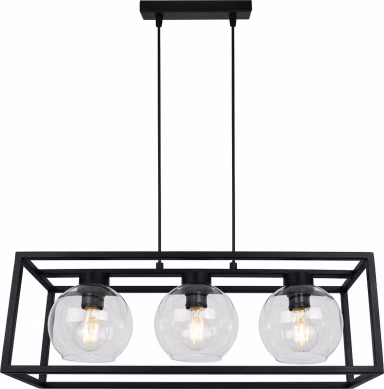 Haga Cage lampada a sospensione - Lampada da soffitto per soggiorno, camera da letto e sala da pranzo - Lampada a sospensione in metallo e vetro - E27 - Trasparente - A 3 fiamme