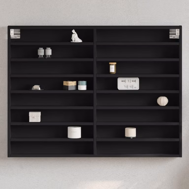 Armadietto con vetrina vidaXL nero in legno e MDF con ripiani interni, L 100 cm x P 8,5 cm x H 75 cm