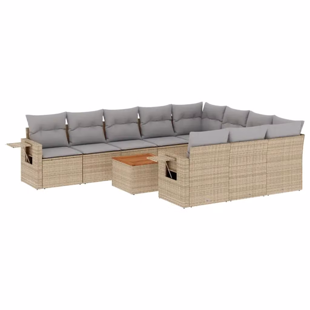 Set di divani da giardino vidaXL in polyrattan beige con cuscini, tavolino e sedute a forma di U per esterno – 2