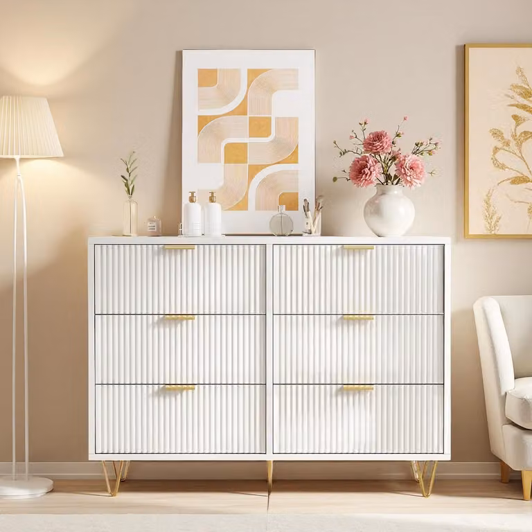 Comodino con 6 cassetti, colore bianco, dimensioni 100 x 34 x 73 cm