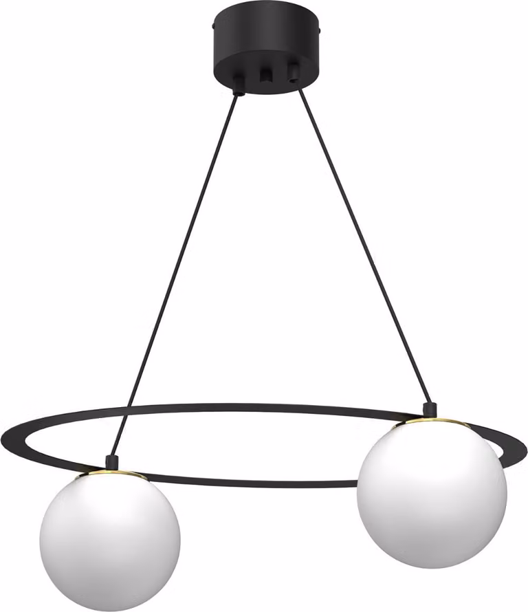 Lampada a sospensione minimalista nera 2 sfere di vetro bianco Ballo 2xE27 15W Luminex