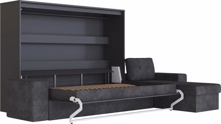 Letto a scomparsa 160x200 orizzontale M2 (profondità 55 cm) antracite con divano ad angolo antracite Antracite