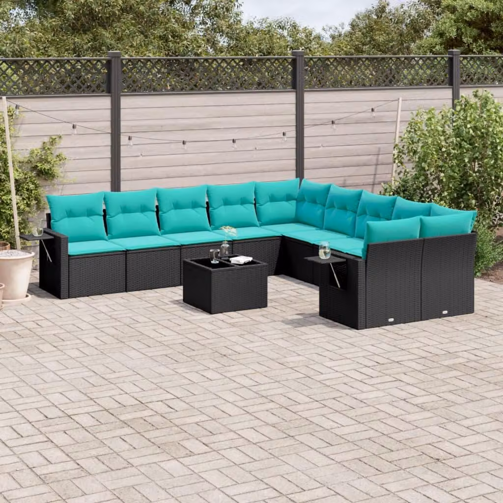 Maison Exclusive - Set divano da giardino 11 pezzi con cuscini, polyrattan nero