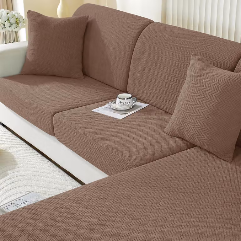 Copertura per cuscino da seduta, elasticizzata, antiscivolo, universale, lavabile, color marrone, adatta per 1 posto e divano a due posti con chaise longue