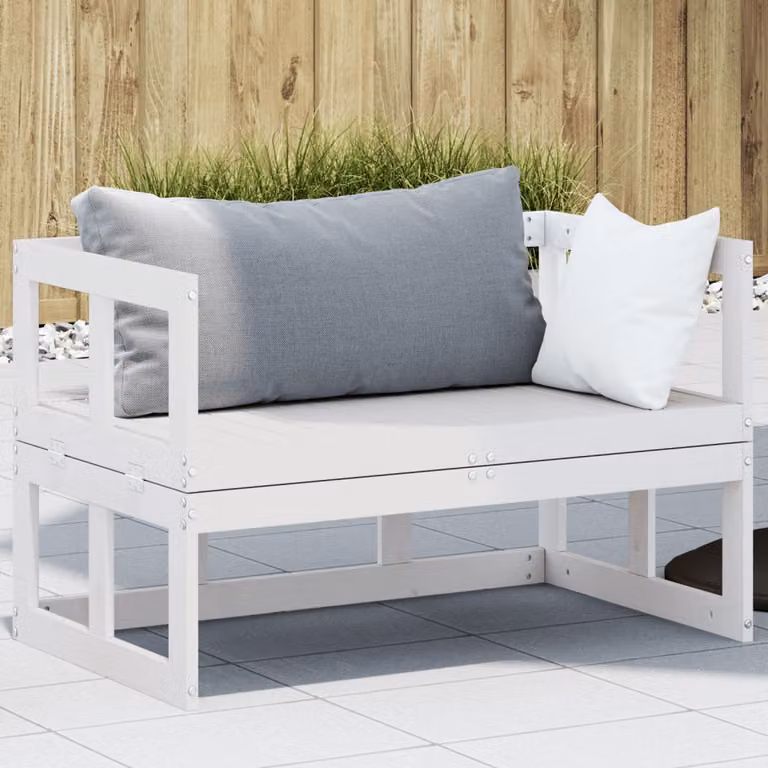 vidaXL Panca da Giardino Estensibile in Legno di Pino Bianco con Braccioli e Cuscini L: 200,5 cm, P: 80 cm, H: 63,5 cm