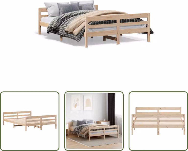 The Living Store Letto in legno massiccio con testiera 120x200 cm in pino