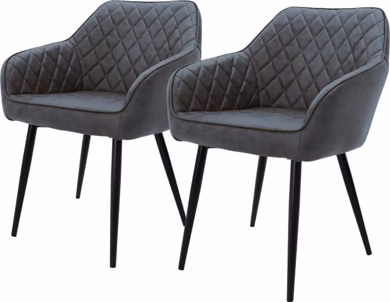 ML-Design set di 2 sedie da pranzo con braccioli e schienale, antracite, sedia da cucina con rivestimento in ecopelle, sedia imbottita con gambe in metallo